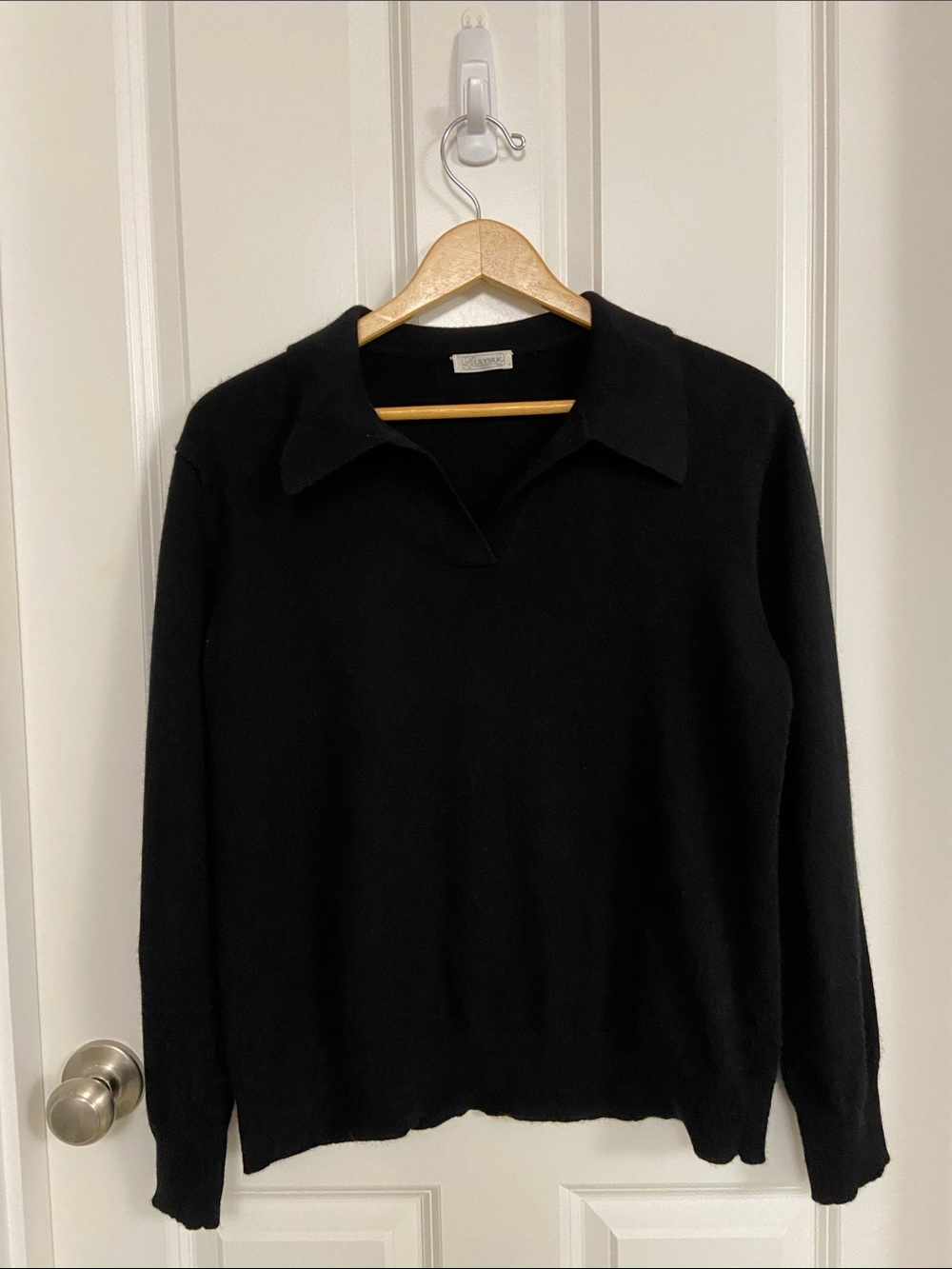 Women's Black V-Neck Collared Sweater